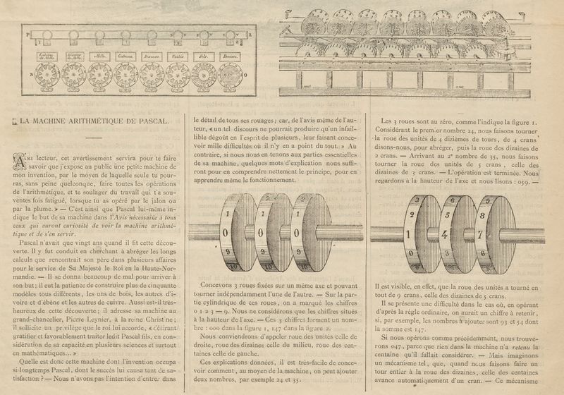 Machine arithmétique article extrait du Moniteur du Puy-de-Dôme 