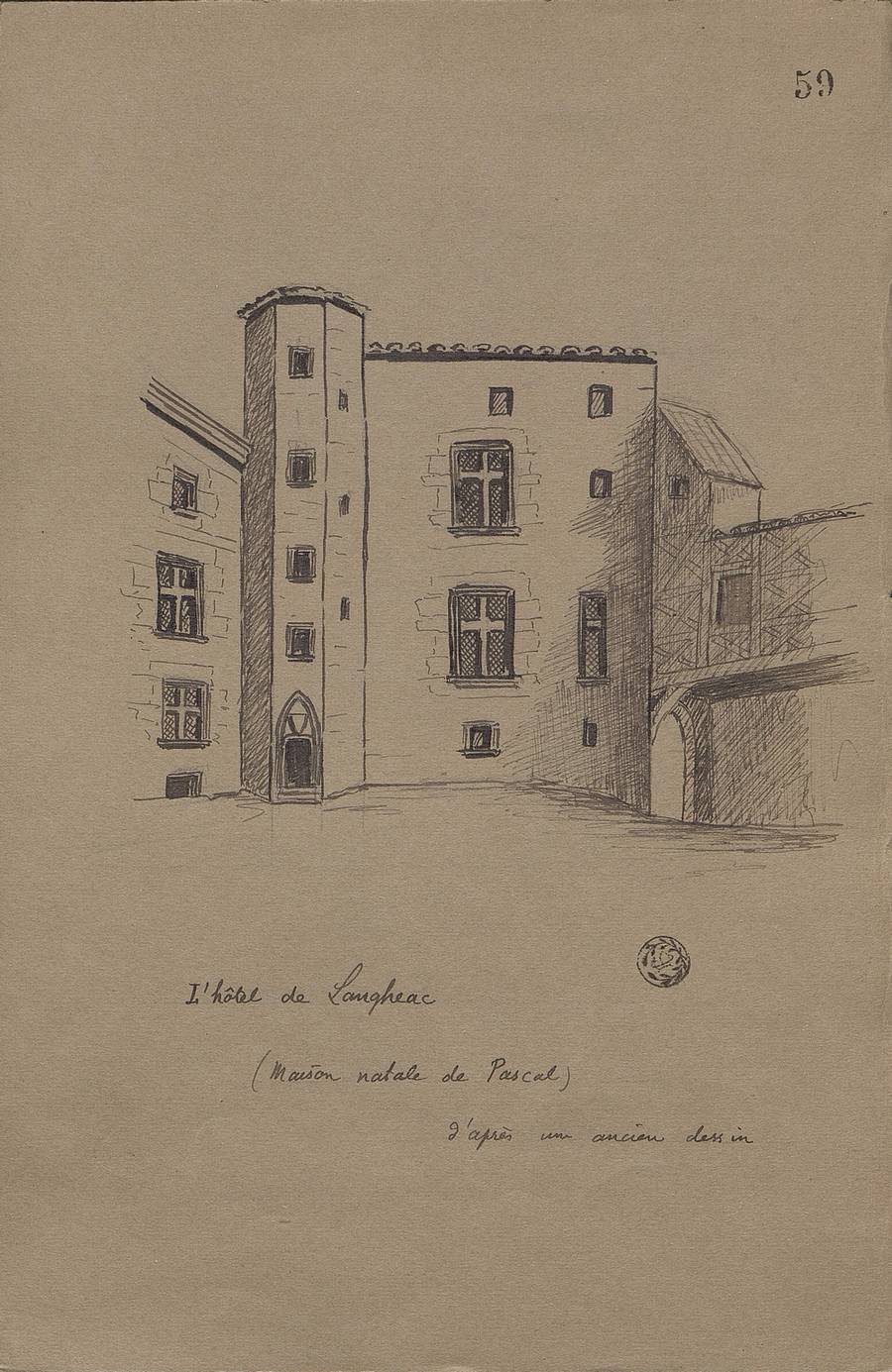 L'hôtel de Langheac, dessin d'Emile Thibaud (Cote : MS 1001 3)