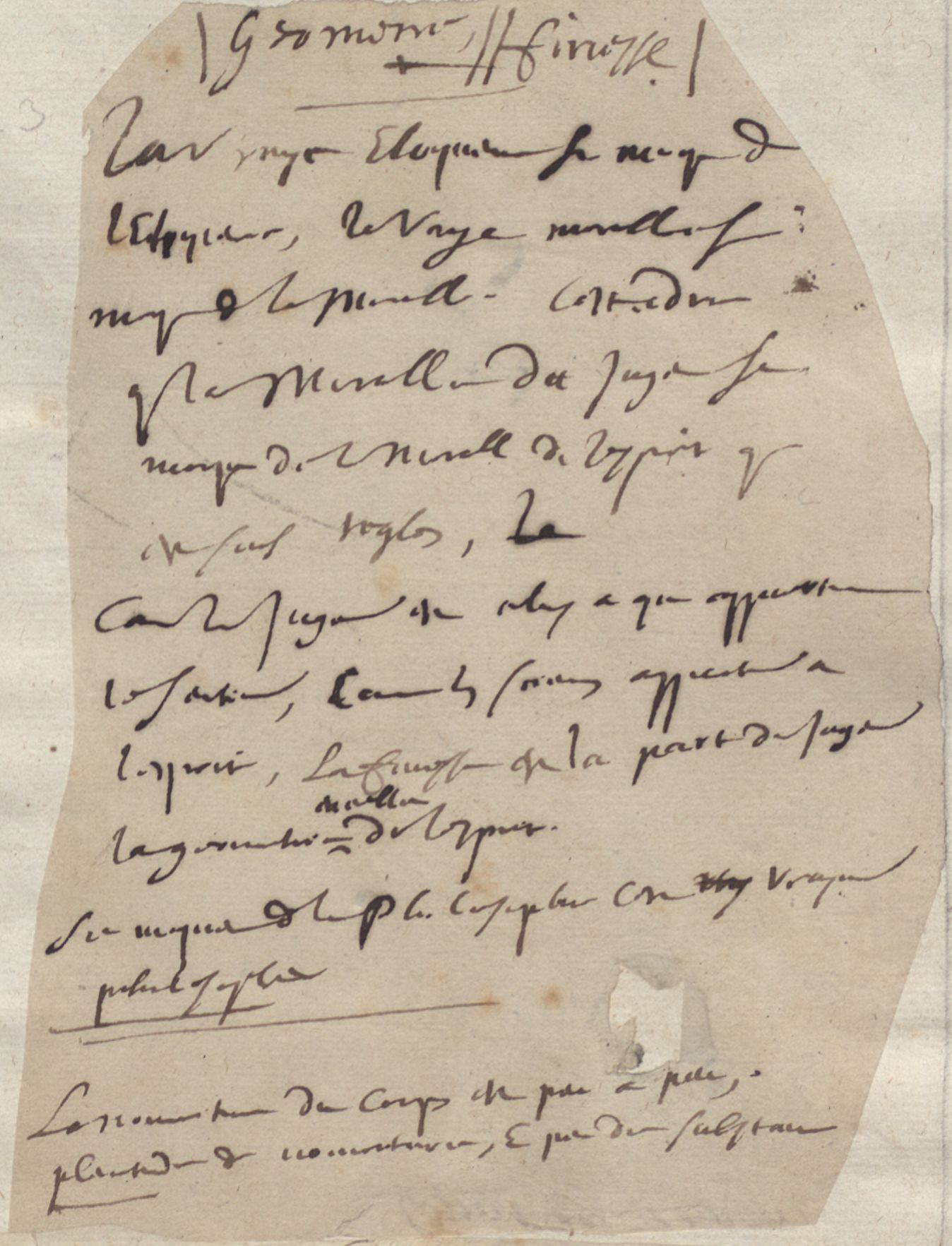 Fragment Mélanges 671, Sellier du manuscrit original des Pensées de Pascal (Cote : MS 9202, Bibliothèque Nationale de France)