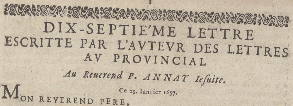 Les Provinciales extrait de la 17 lettre (Cote : Ep 0125)